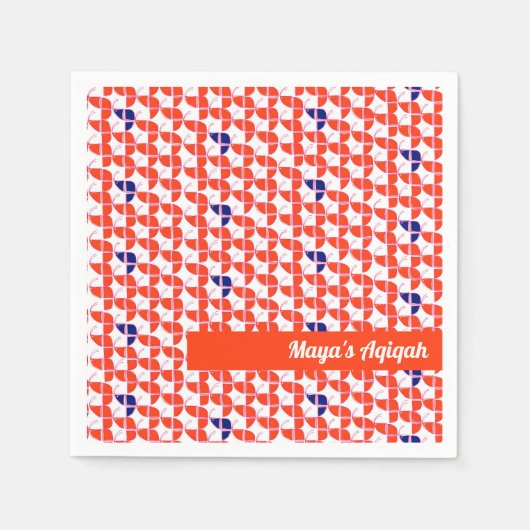 SHRIMPLYオレンジ色の白いパターン、Aqiqah赤ちゃんシャワー スタンダードカクテルナプキン (正面)