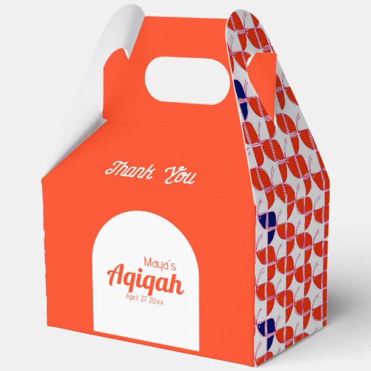 SHRIMPLYオレンジ色の白いパターン、Aqiqah赤ちゃんシャワー フェイバーボックス (正面)