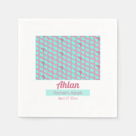 SHRIMPLYティール(緑がかった色)ピンクパターン、Aqiqah赤ちゃんシャワー スタンダードカクテルナプキン