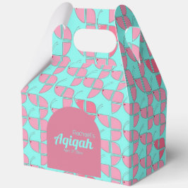 SHRIMPLYピンクのティール(緑がかった色)パターン、Aqiqah赤ちゃんシャワー フェイバーボックス