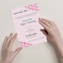 SHRIMPLYピンクティール(緑がかった色)、ベビーガールAqiqahベビーシャワー 招待状