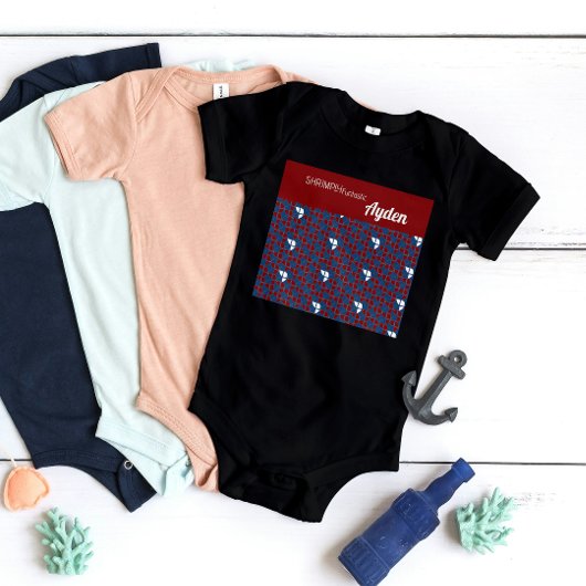 SHRIMPLYファンタスティックレトロパターンブルーレッドカスタム ベビーボディスーツ