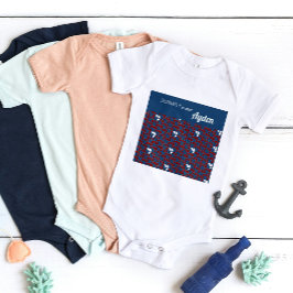 SHRIMPLYファンタスティックレトロパターンレッドブルーカスタム ベビーボディスーツ