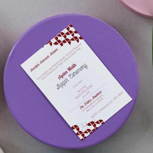 SHRIMPLYレトロホワイトレッド、Aqiqah赤ちゃんシャワー 招待状