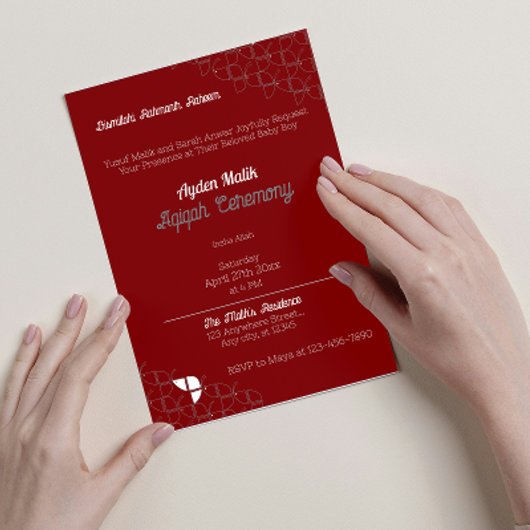 SHRIMPLYレトロレッドホワイト、Aqiqah赤ちゃんシャワー 招待状