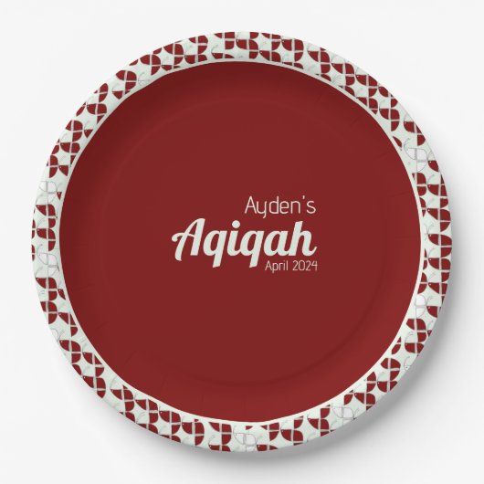 SHRIMPLY白い赤いパターン、Aqiqah赤ちゃんシャワー ペーパープレート (正面)