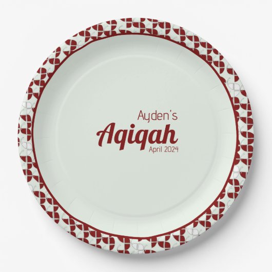 SHRIMPLY赤い白のパターン、Aqiqah赤ちゃんシャワー ペーパープレート (正面)