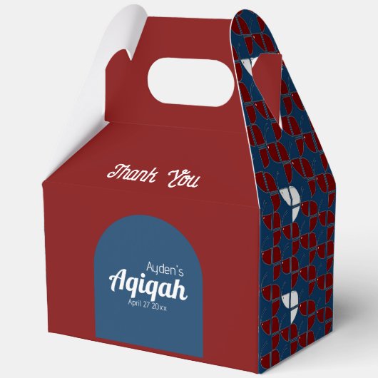 SHRIMPLY赤い青のパターン、Aqiqah赤ちゃんシャワー フェイバーボックス (正面)