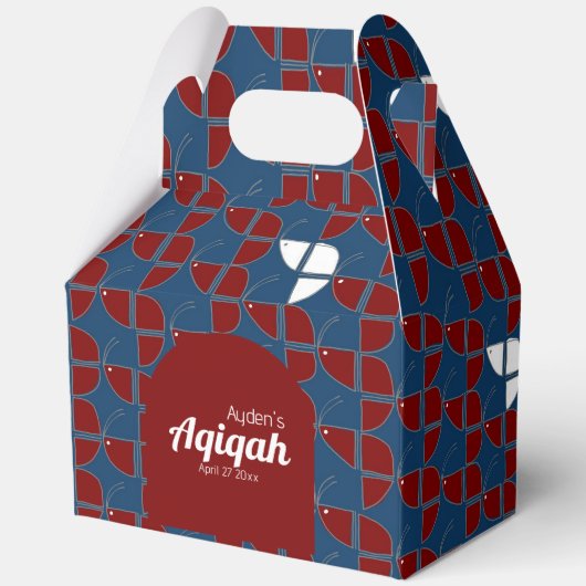 SHRIMPLY青の赤いパターン、Aqiqah赤ちゃんシャワー フェイバーボックス (正面)