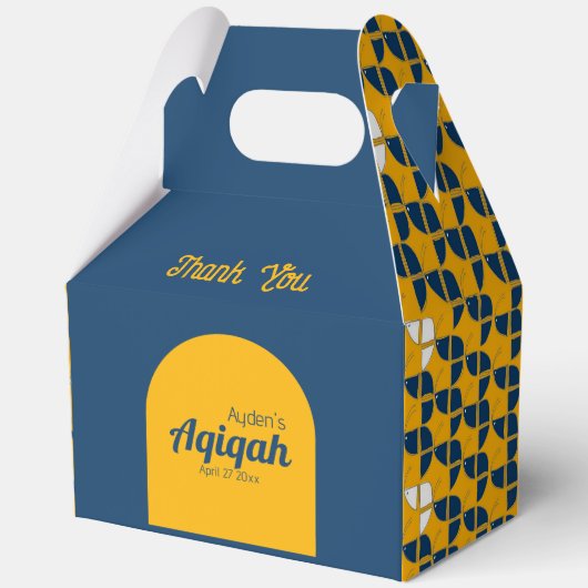 SHRIMPLY青の黄色のパターン、Aqiqah赤ちゃんシャワー フェイバーボックス (正面)