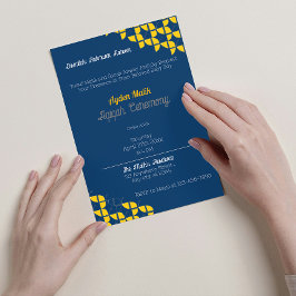 SHRIMPLY青の黄色のパターン、Aqiqah赤ちゃんシャワー 招待状