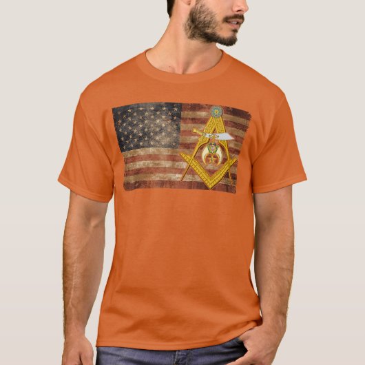 Shriners USA Flag Emblem Compass Square Mason Fath Tシャツ (正面)
