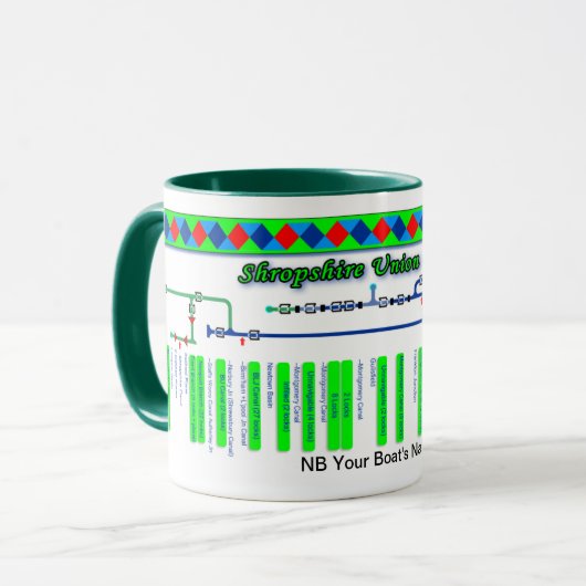 Shropshire運河のルートマップのイギリスの水路の緑 マグカップ (正面左)
