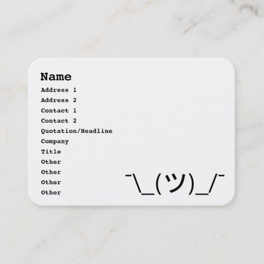 Shrug Emoticon O_(ツ)_/Kaomoji日本の氏 名刺 (正面)