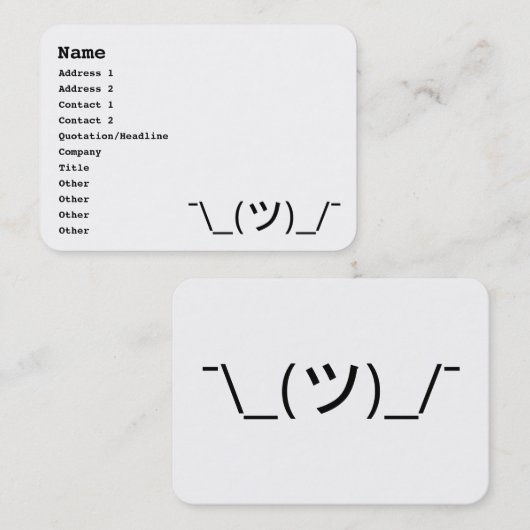 Shrug Emoticon O_(ツ)_/Kaomoji日本の氏 名刺 (正面/裏面)