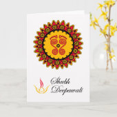 Shubh Deepawali、DiwaliのLakshmiの足跡 カード (黄色い花)