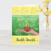 Shubh Diwali折り畳みグリーティングカード/ホリデーカード カード (黄色い花)