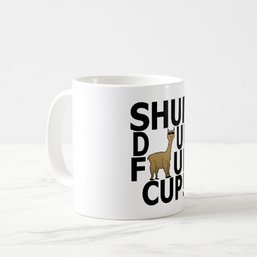 Shuh Duh Fuhのコップのアルパカの引用文のおもしろいなワイシャツ「。 コーヒーマグカップ (正面左)