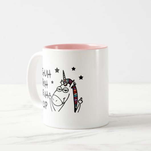 SHUH DUH FUHカップとユニコーンデザインユーモア引用文 ツートーンマグカップ (正面左)