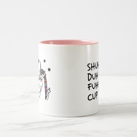 SHUH DUH FUHカップとユニコーンデザインユーモア引用文 ツートーンマグカップ (中央)