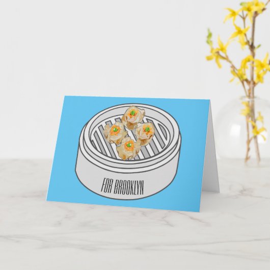 Shumai dim sum漫画イラストレーション カード (黄色い花)