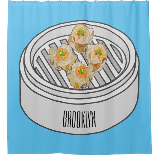 Shumai dim sum漫画イラストレーション シャワーカーテン (正面)