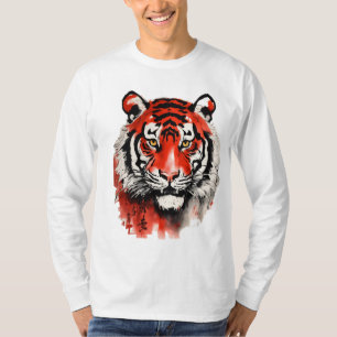 shumo huaǐ、水墨画、黒と赤のインク、chiの虎 tシャツ