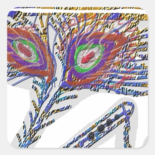 SHURI KRISHNA : FLUTE, Peacock Feather, Makhan スクエアシール (正面)