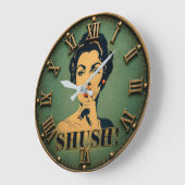 Shush Funny Retro Lady Quiet Please Humor Gift ラージ壁時計 (傾斜)