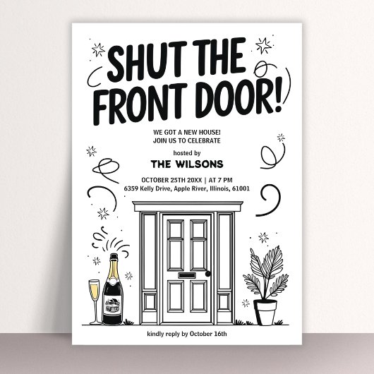 Shut the Front Door New Home Funny Housewarming 招待状