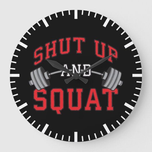 Shut Up And Squat - Leg Dayトレーニング やる気を起こさせる ラージ壁時計 (正面)