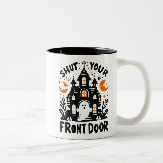 Shut Your Front Door マグカップ – かわいいハロウィンのお化け (右)