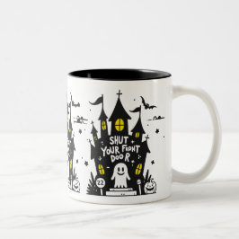 Shut Your Front Door Mug – Haunted House Ghost ツートーンマグカップ