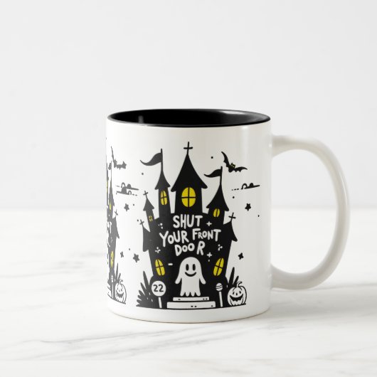 Shut Your Front Door Mug – Haunted House Ghost ツートーンマグカップ (右)