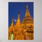 Shwedagon Pagoda at night, Myanmar ポスター (正面)