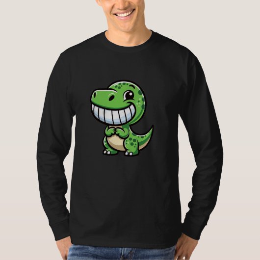 Shy Dino Cartoon Trex Showing Teeth Happy Friendly Tシャツ (正面)