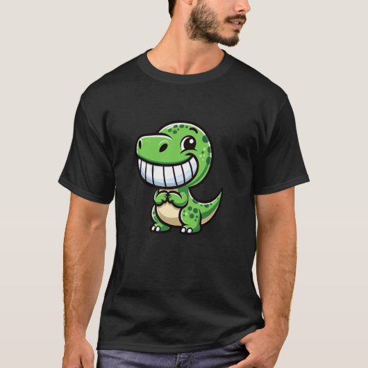 Shy Dino Cartoon Trex Showing Teeth Happy Friendly Tシャツ (正面)