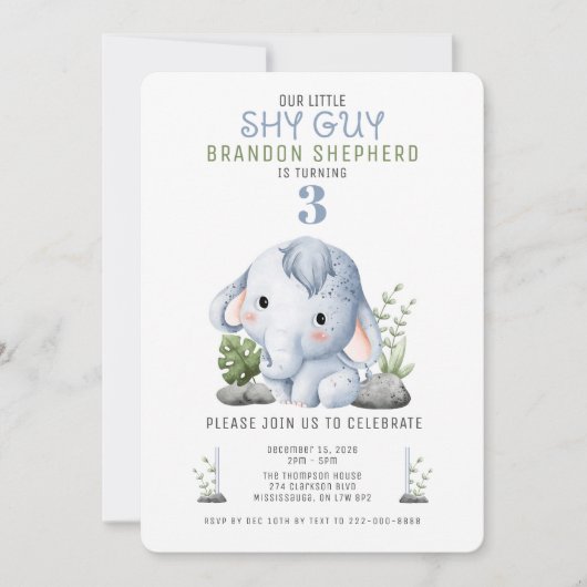 Shy Guy Elephant Birthday Invitation 招待状 (正面)