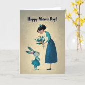 Shy Little Bunny Giving Mama Flowers Card カード (黄色い花)