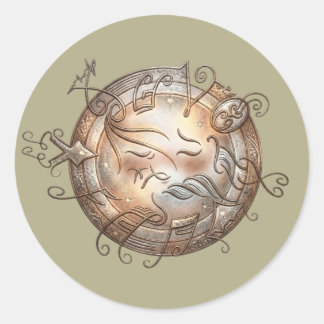 Shy Musical Emoji - Vintage Melody Illustration  ラウンドシール