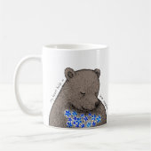 Shy Quiet Bear with Blue Flowers Unspoken Love  コーヒーマグカップ (左)
