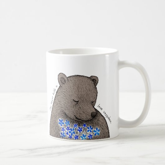 Shy Quiet Bear with Blue Flowers Unspoken Love  コーヒーマグカップ (右)