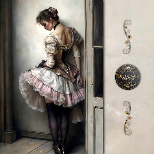 Shy Showgirl Dancer in Pink Ruffles Decoupage 薄葉紙