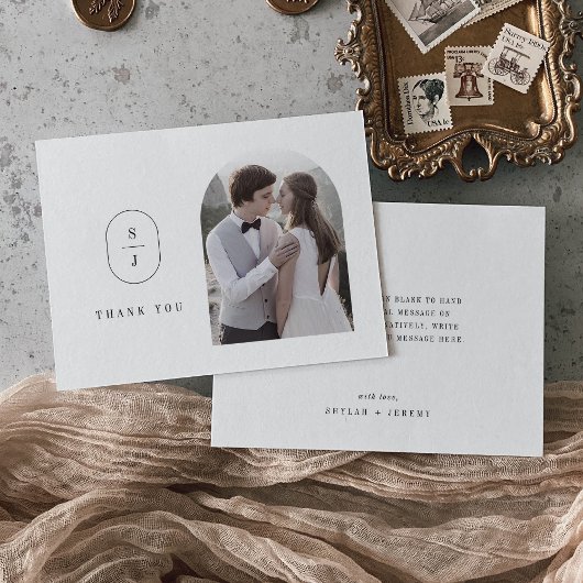 SHYLAHフラットシンプルユニークミニマル写真結婚ズ サンキューカード