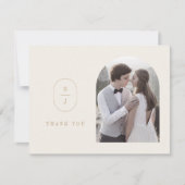 SHYLAHフラットミニマル金ゴールドクリームボホフォト結婚ズ サンキューカード (正面)