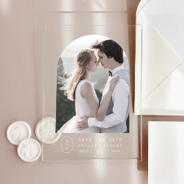 SHYLAHホワイトボホモノグラム結婚式の日付を保存 アクリル招待状