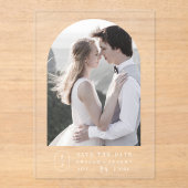 SHYLAHホワイトボホモノグラム結婚式の日付を保存 アクリル招待状 (正面)