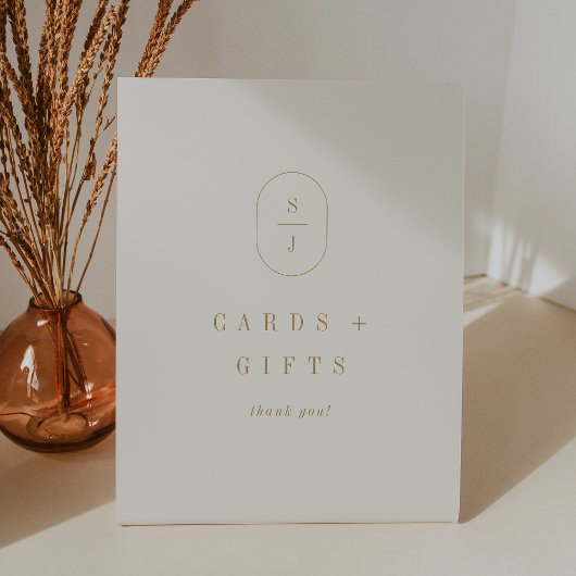 SHYLAHモノグラムクリーム金ゴールドウェディングカードとギフト 台座サイン