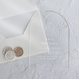 SHYLAHモノグラムホワイトアーチ結婚式の日付を保存 アクリル招待状