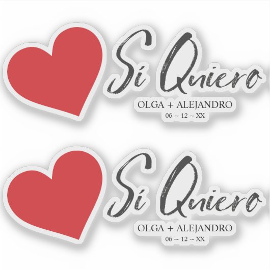 Sí Quiero Español Corazón Rojo Nombres para Boda シール (正面)